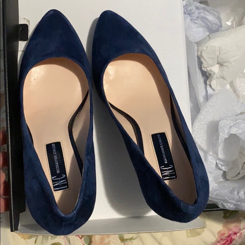 INC suede pumps (eclipse blue color)
